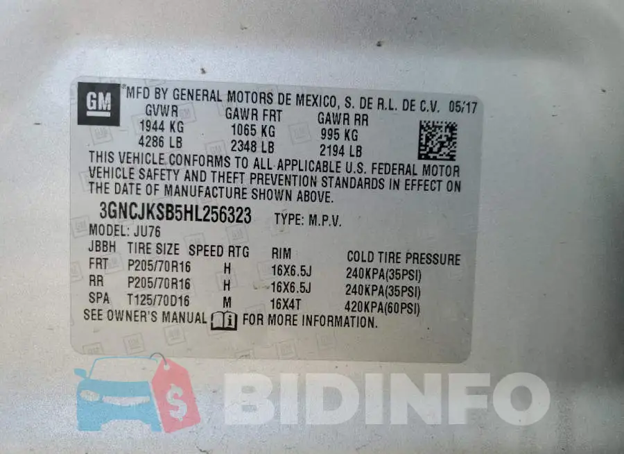 3GNCJKSB5HL256323 Photo# 12