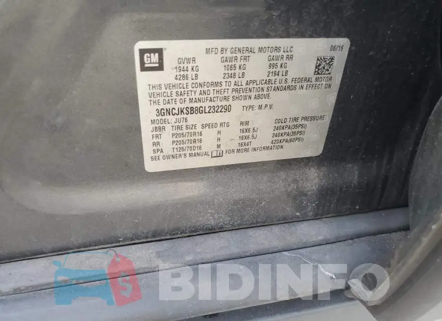 3GNCJKSB8GL232290 Photo# 12