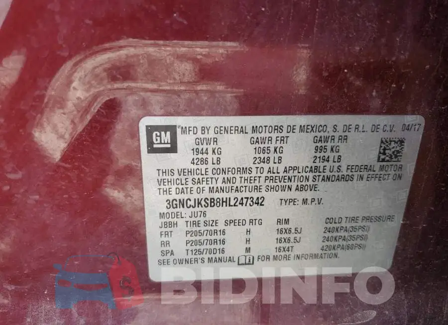 3GNCJKSB8HL247342 Photo# 12