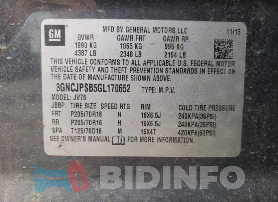 3GNCJPSB5GL170652 Photo# 13