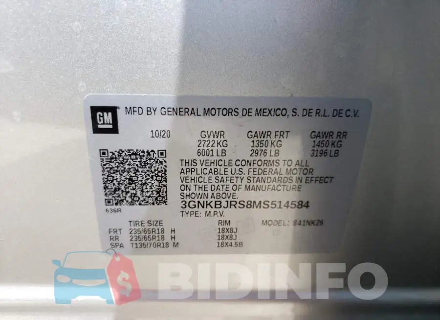 3GNKBJRS8MS514584 Photo# 12