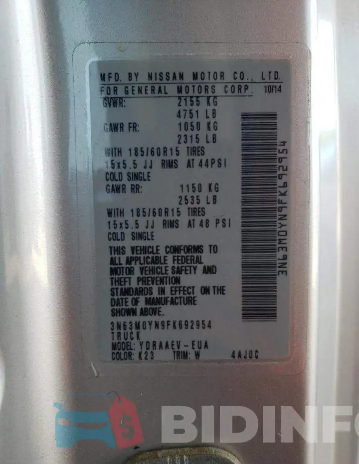 3N63M0YN9FK692954 Photo# 13