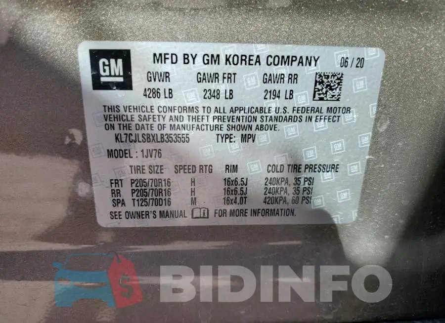 KL7CJLSBXLB353555 Photo# 13
