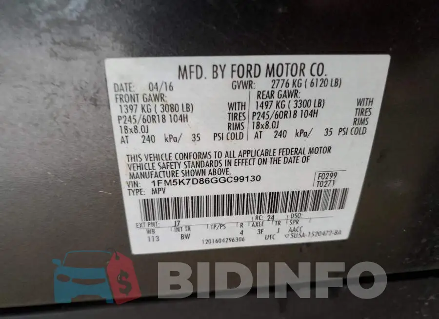 1FM5K7D86GGC99130 Photo# 13