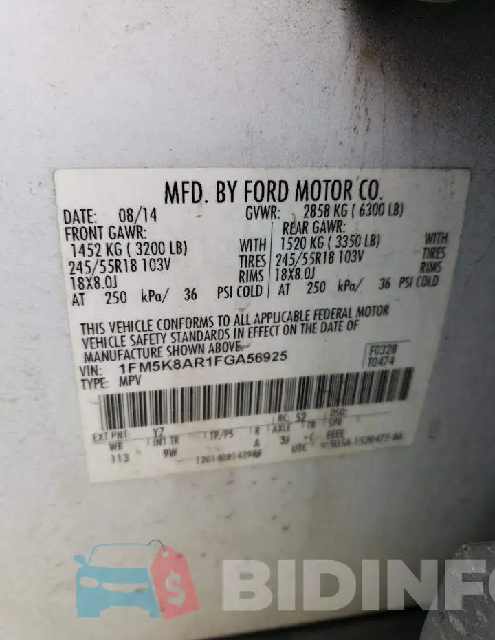 1FM5K8AR1FGA56925 Photo# 13
