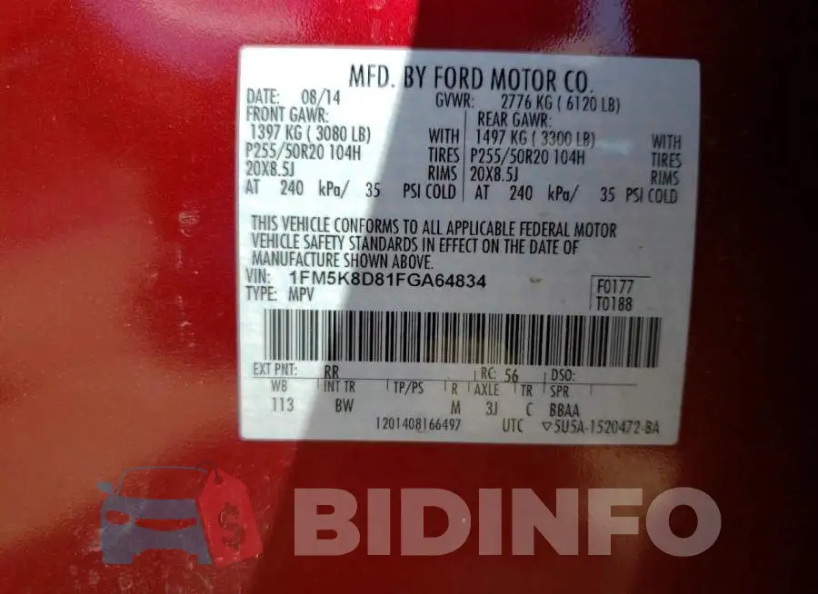 1FM5K8D81FGA64834 Photo# 12