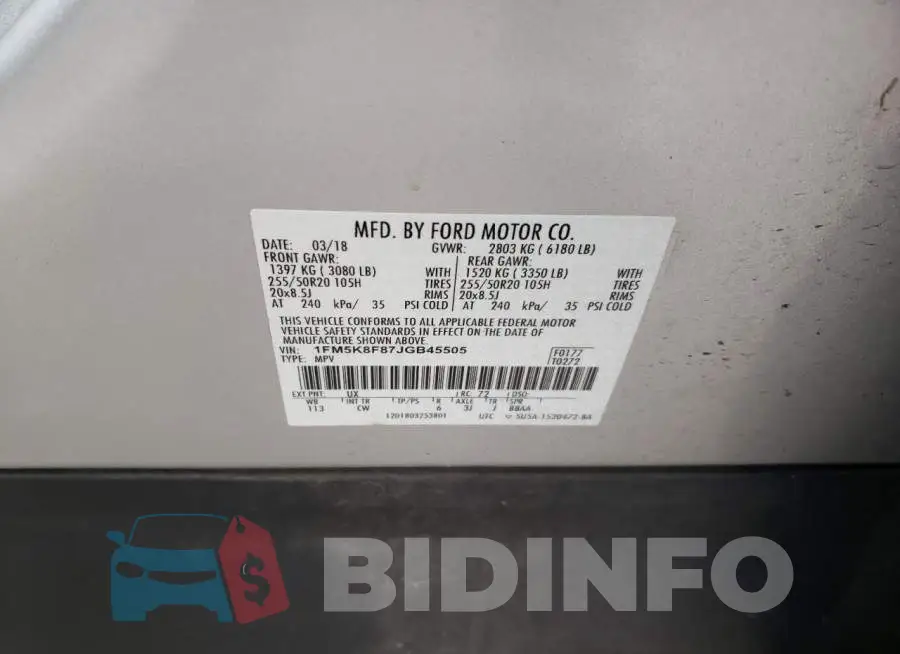 1FM5K8F87JGB45505 Photo# 13