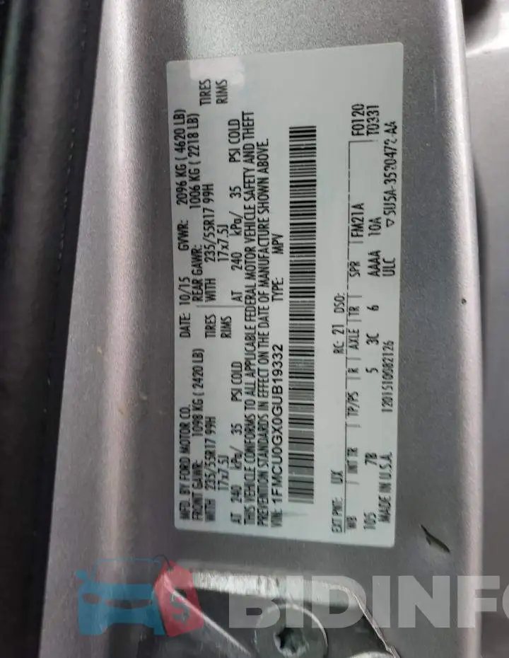 1FMCU0GX0GUB19332 Photo# 13