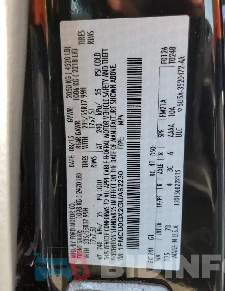 1FMCU0GX2GUA62230 Photo# 12