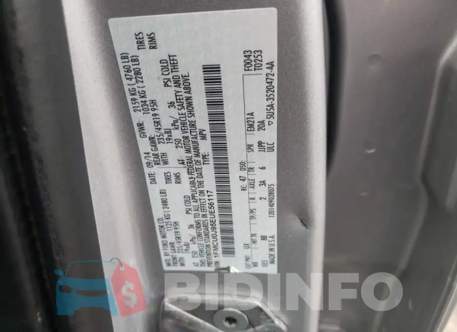 1FMCU0J95EUE56117 Photo# 13