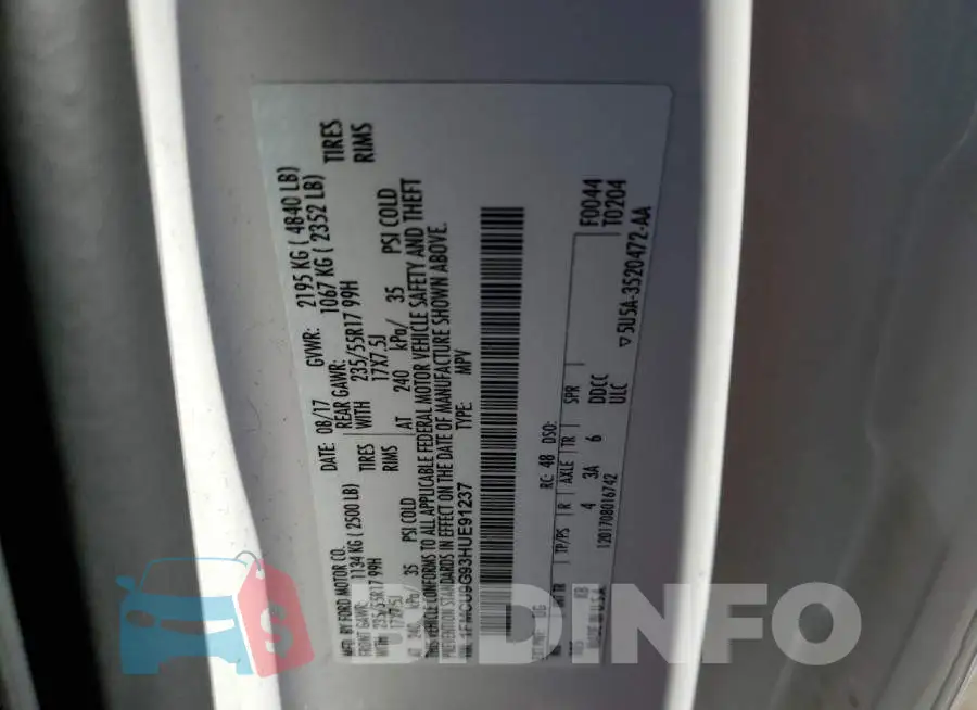 1FMCU9G93HUE91237 Photo# 14