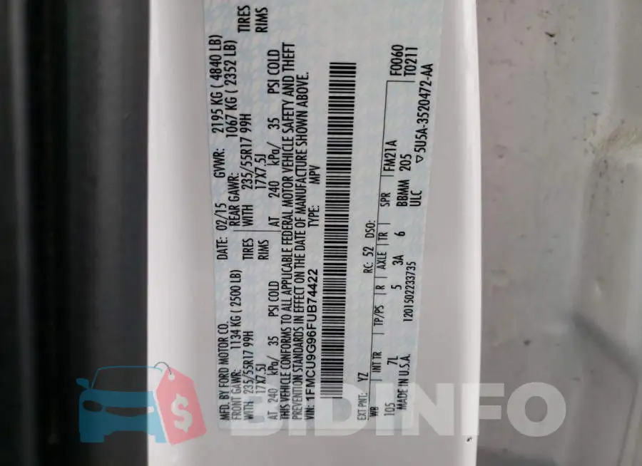 1FMCU9G96FUB74422 Photo# 14