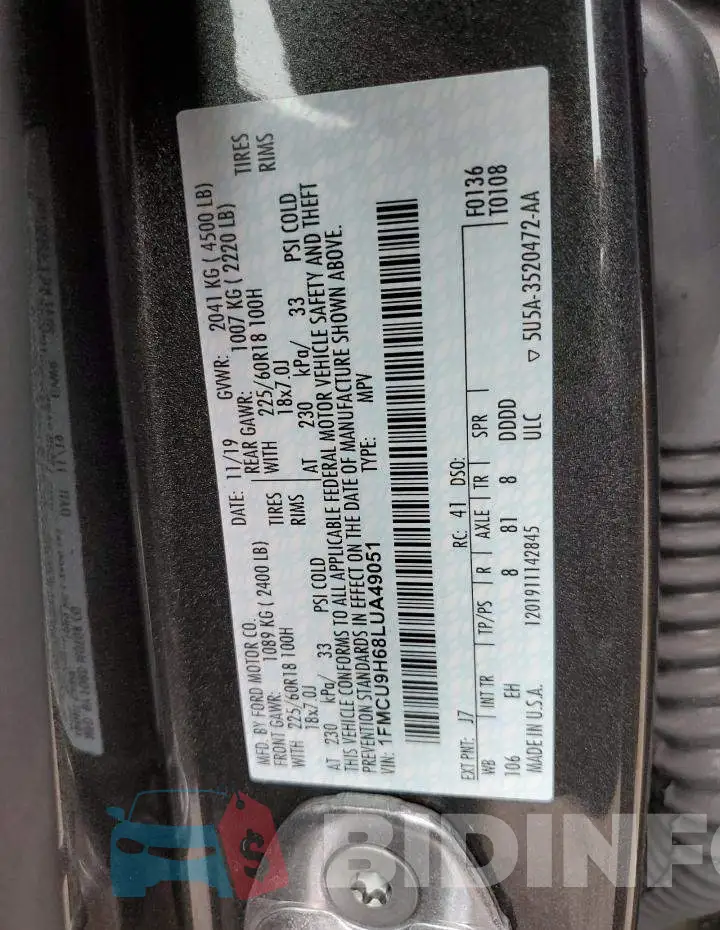 1FMCU9H68LUA49051 Photo# 13