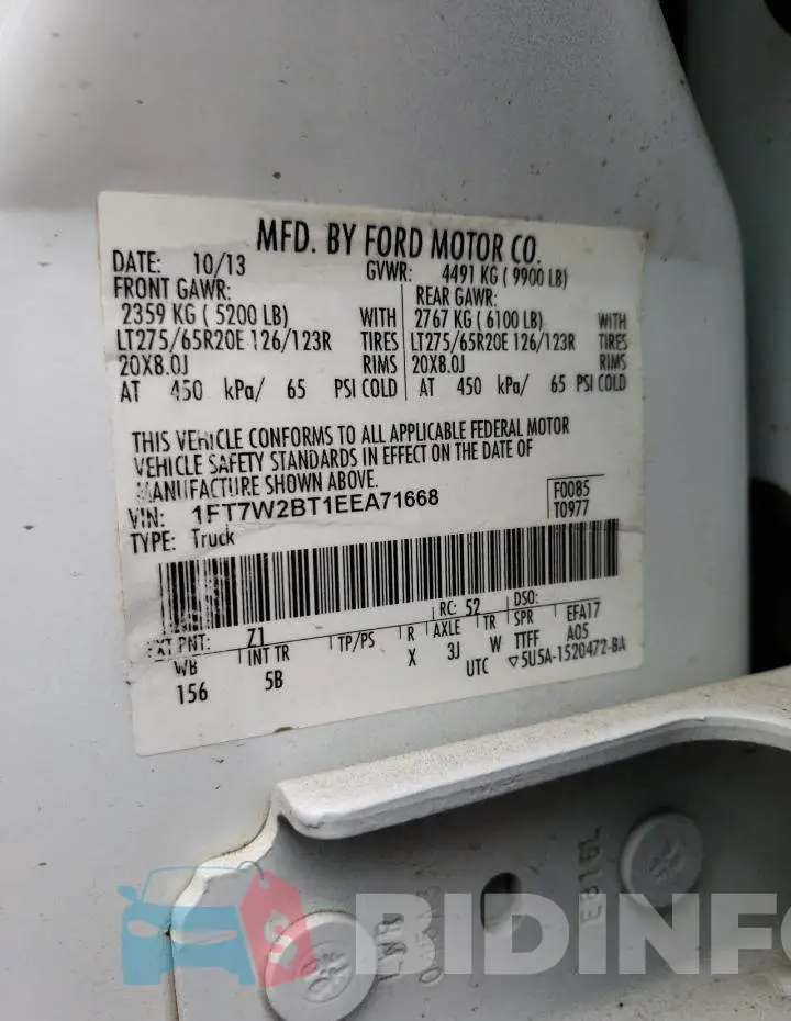 1FT7W2BT1EEA71668 Photo# 12