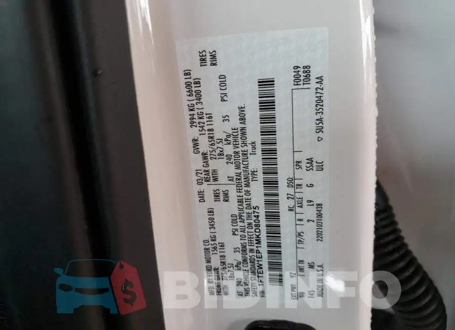 1FTEW1EP1MKD80475 Photo# 13