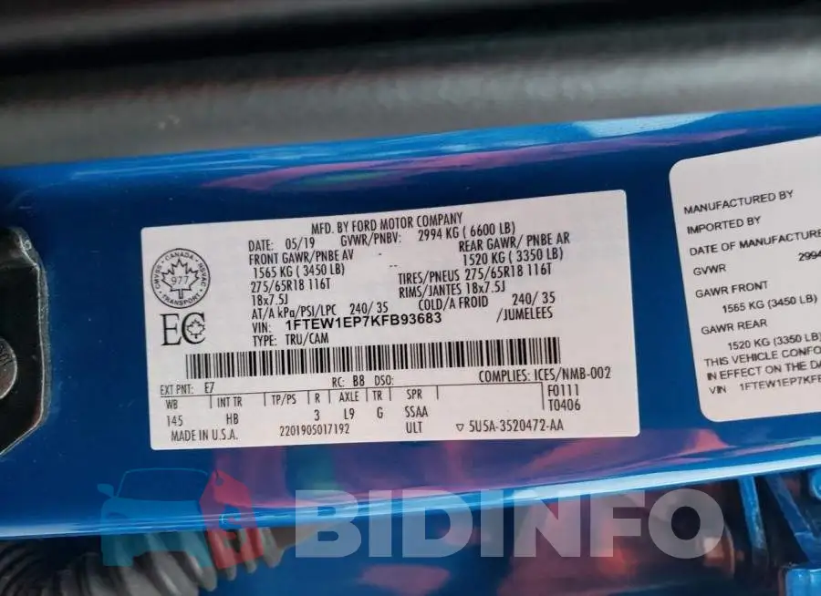 1FTEW1EP7KFB93683 Photo# 13
