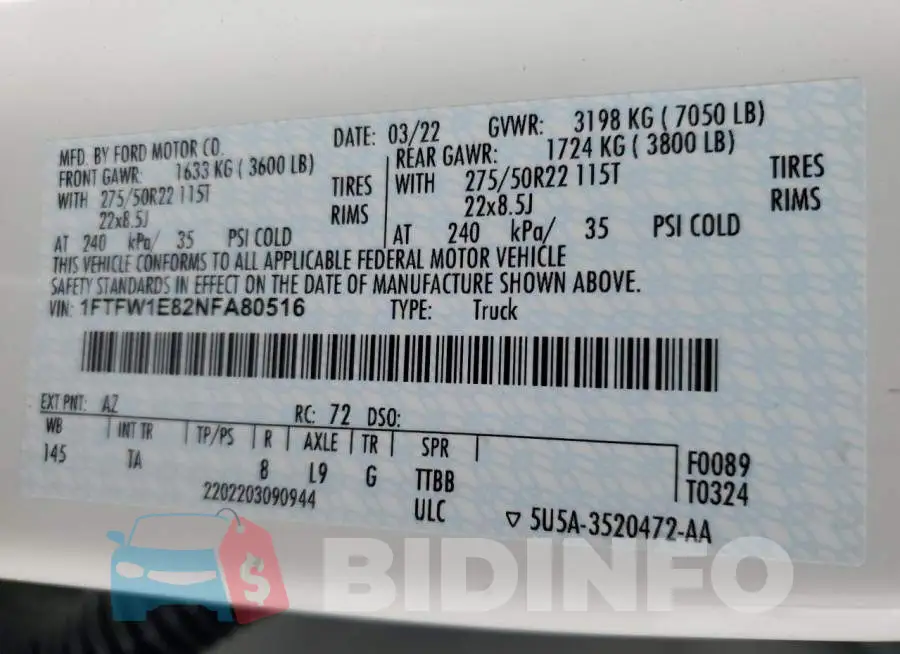 1FTFW1E82NFA80516 Photo# 13