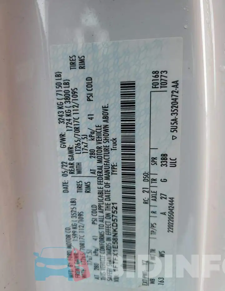 1FTFX1E58NKD57521 Photo# 12