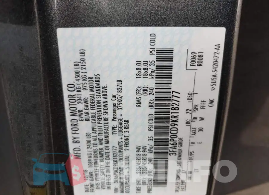 3FA6P0CD9KR182777 Photo# 12