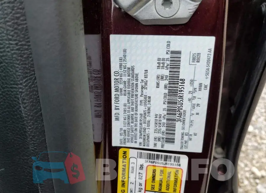 3FA6P0SU5JR195168 Photo# 13