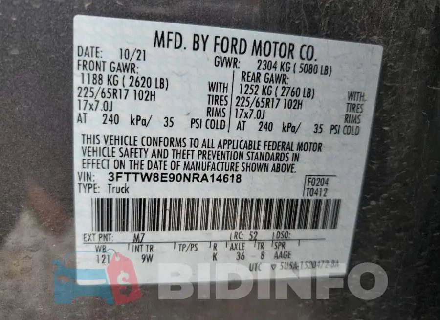 3FTTW8E90NRA14618 Photo# 13