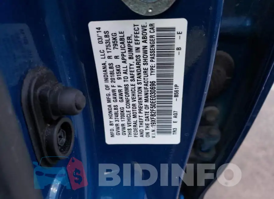 19XFB2F50EE030696 Photo# 12