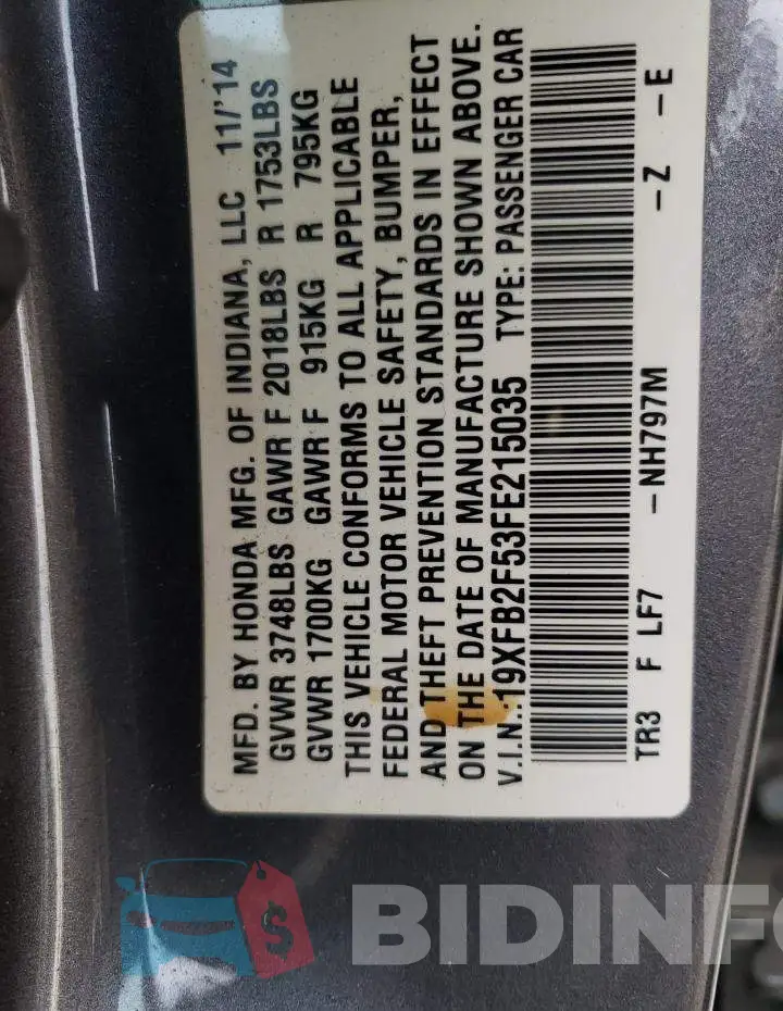 19XFB2F53FE215035 Photo# 13