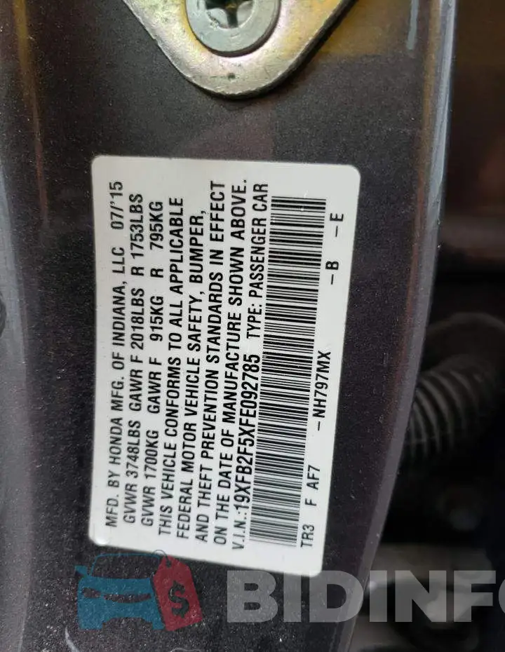 19XFB2F5XFE092785 Photo# 13