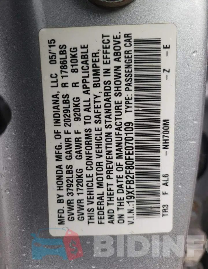 19XFB2F80FE070109 Photo# 12