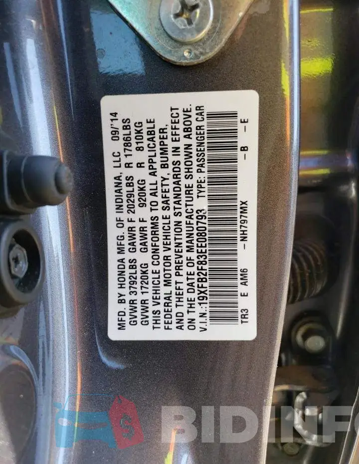 19XFB2F83EE080793 Photo# 12