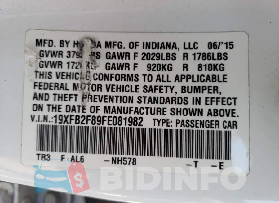 19XFB2F89FE081982 Photo# 12