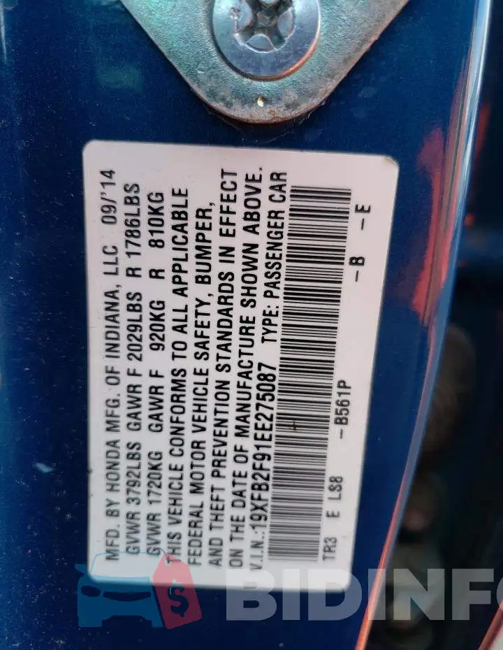 19XFB2F91EE275087 Photo# 12