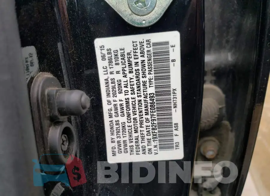19XFB2F97FE086493 Photo# 12