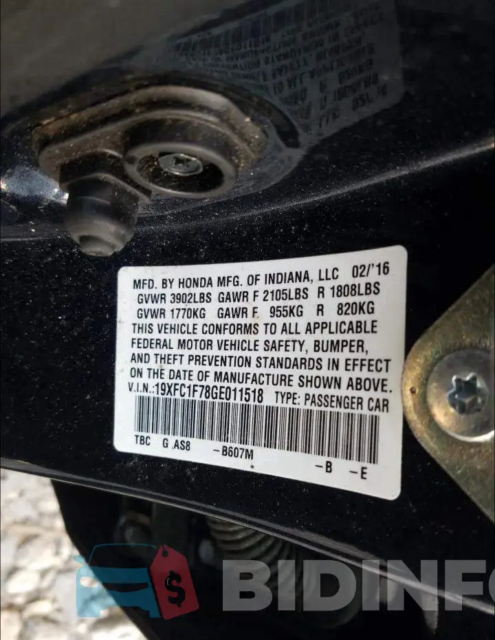 19XFC1F78GE011518 Photo# 10