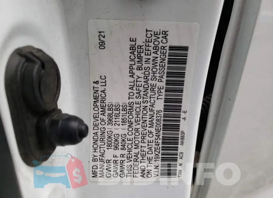 19XZE4F54NE008376 Photo# 12