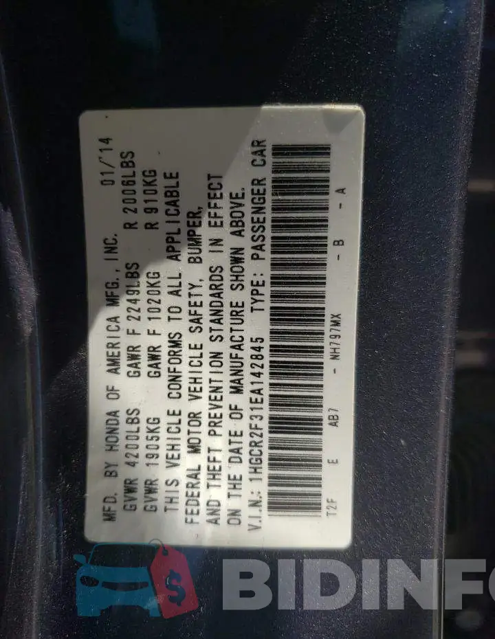 1HGCR2F31EA142845 Photo# 12