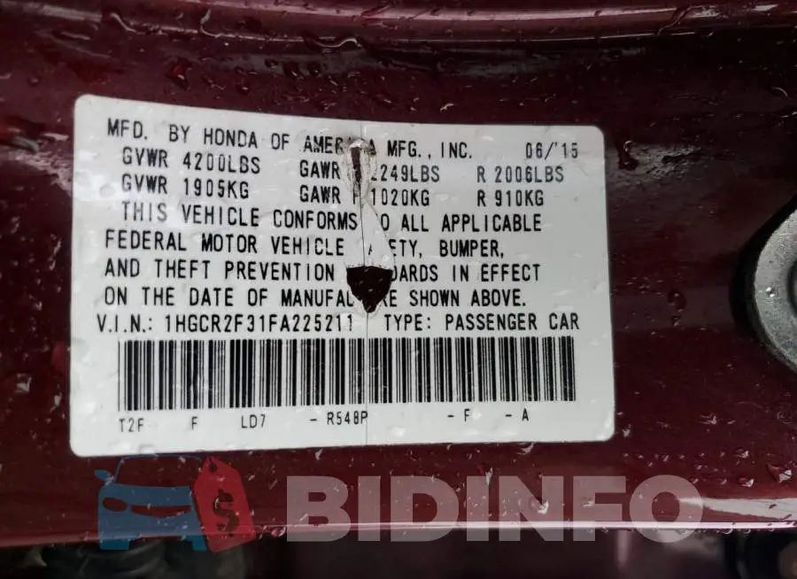 1HGCR2F31FA225211 Photo# 12