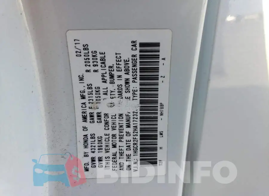1HGCR2F52HA172328 Photo# 12