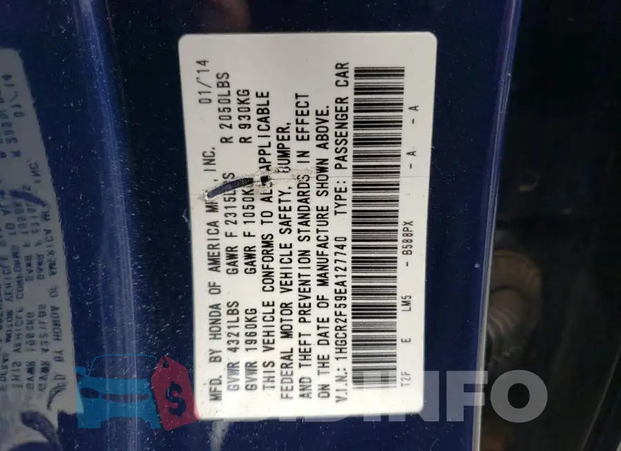 1HGCR2F59EA127740 Photo# 12