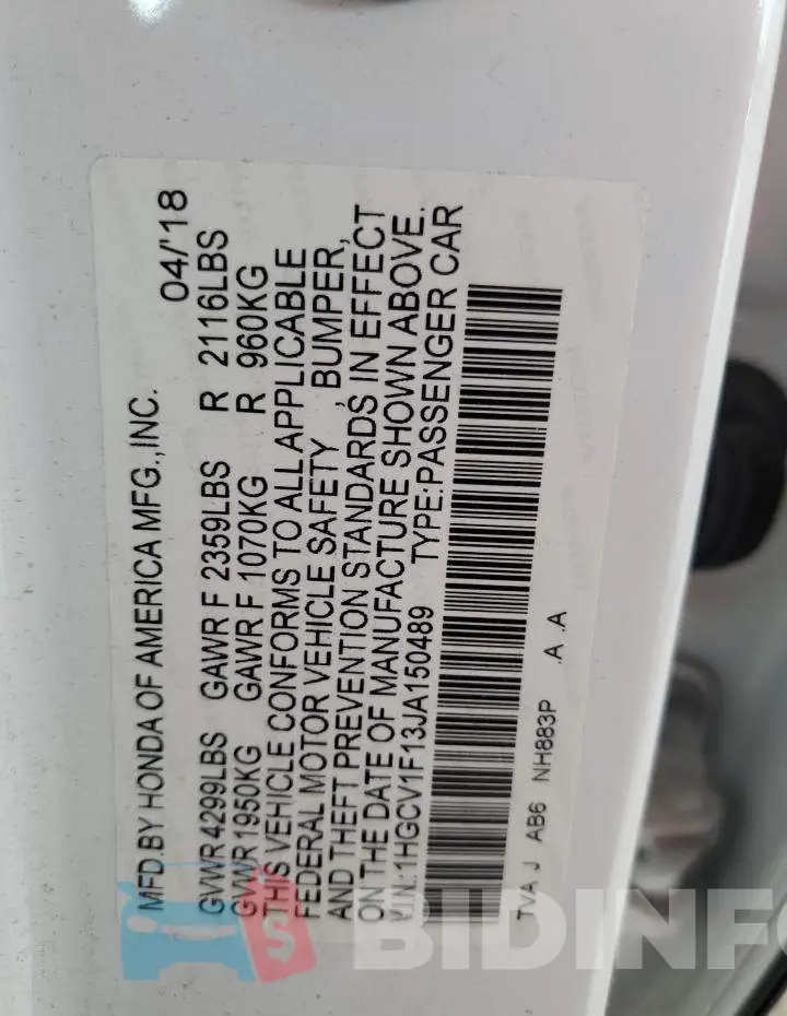 1HGCV1F13JA150489 Photo# 12