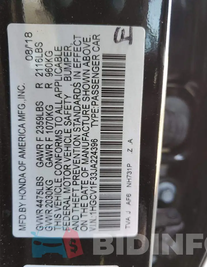 1HGCV1F33JA224396 Photo# 13