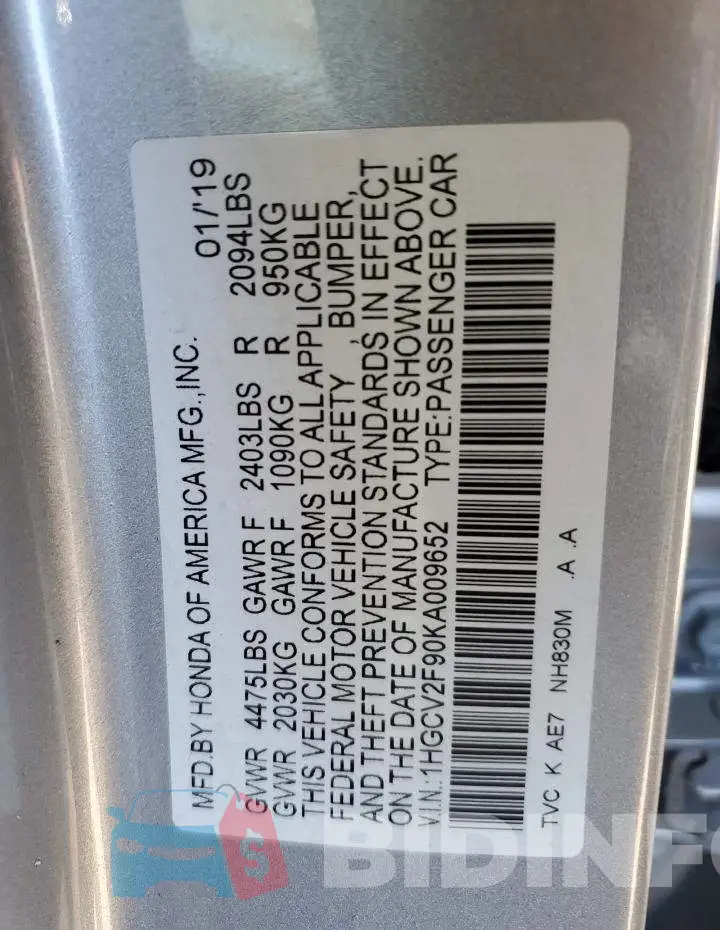 1HGCV2F90KA009652 Photo# 12