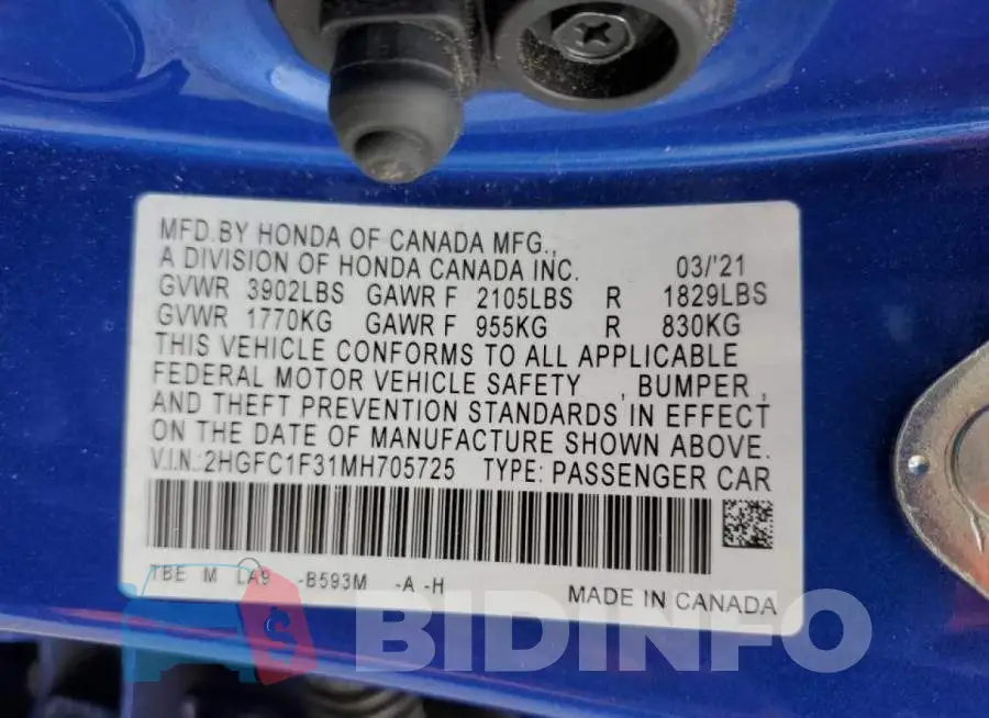 2HGFC1F31MH705725 Photo# 12