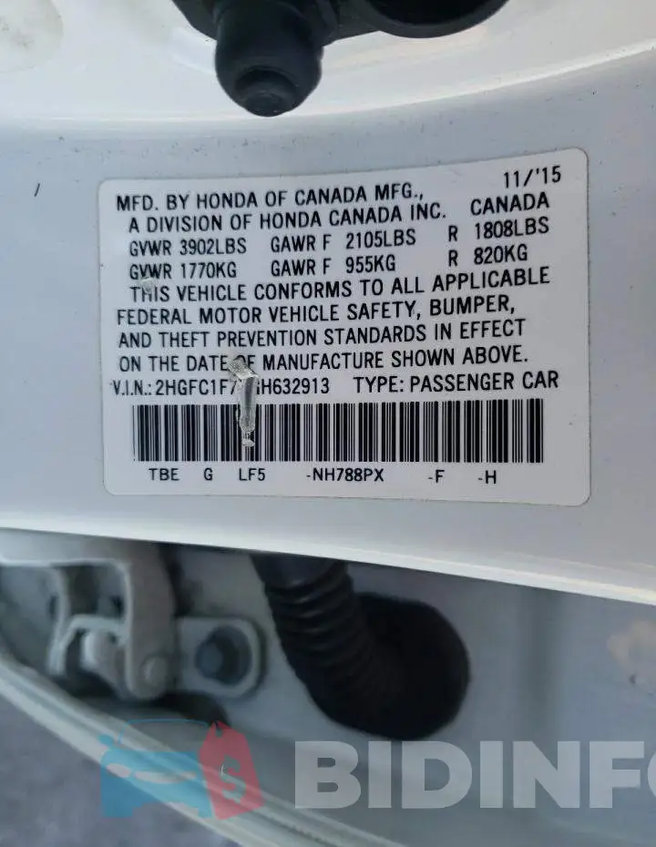 2HGFC1F7XGH632913 Photo# 12