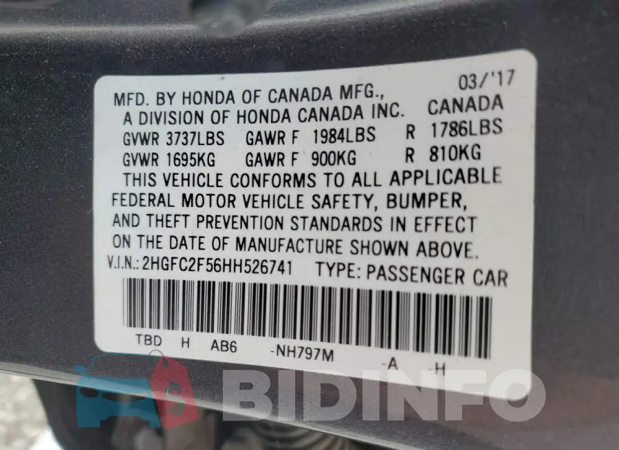 2HGFC2F56HH526741 Photo# 12