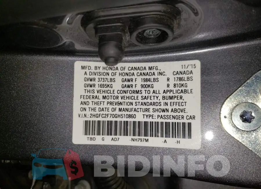 2HGFC2F70GH510860 Photo# 12