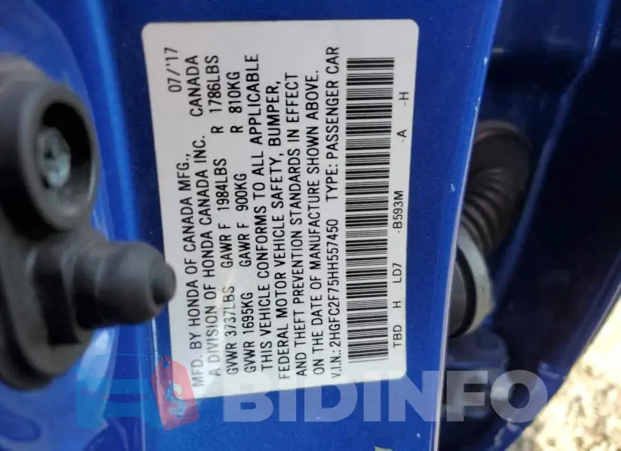 2HGFC2F75HH557450 Photo# 12