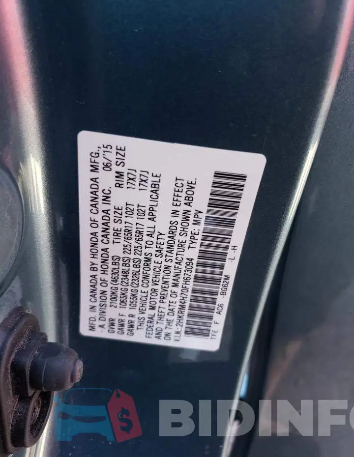 2HKRM4H70FH673094 Photo# 12