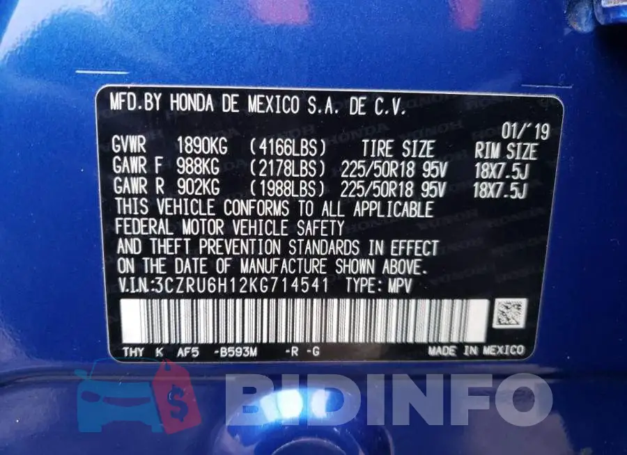 3CZRU6H12KG714541 Photo# 13