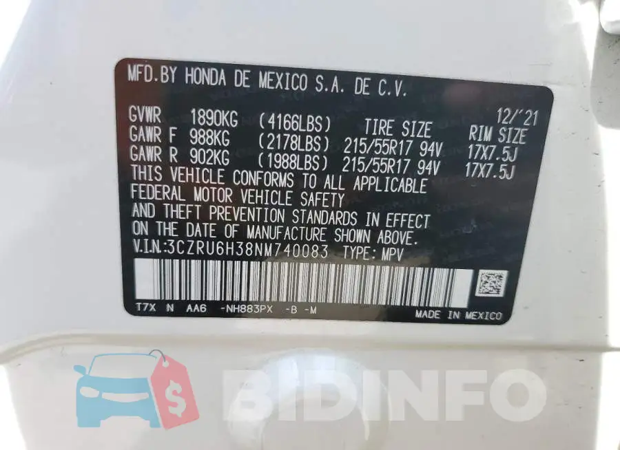 3CZRU6H38NM740083 Photo# 12